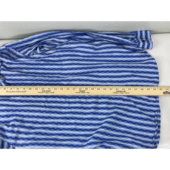 Bugatchi Uomo Men Large Button Front Shirt Blue Geometric Stripe Flip Cuff - Picture 9 of 9